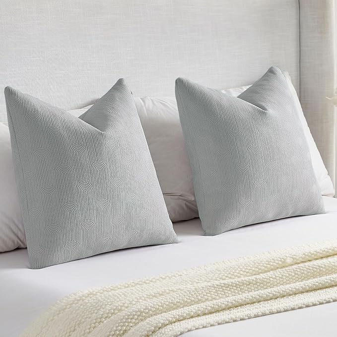 FUTEI Dusty Blue Chenille Decorative Throw Pillow Covers 20x20 Inch Set of 2,Soft Cozy Striped Geometric Patterns Cushion Cases,Modern Home Decor for Couch Bed Living Room