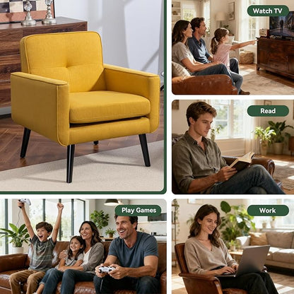 Accent Chair Set of 2, Fabric Modern Chair with Wooden Frame, Cozy Armchair Reading Chair with Comfy Back for Apartment, Living Room, Bedroom, Waiting Room, Small Space, Corner, Yellow
