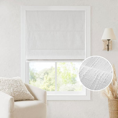 Madison Park Cordless Roman Shades, Total Blackout Window Blind Privacy Window Shades, Thermal Insulated Cordless Window Treatment for Bedroom, Living Room, Quincy, Single Panel 27" W X 64" H White