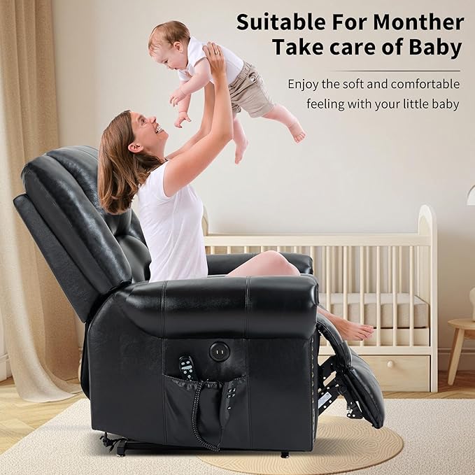 Recliner Chairs for Adults, Oversized Bedroom Chair with Massage, Sofa Chair Home Theater Seating with Lumbar Support, Lift Chair for Elderly, Nursery Chair for Living Room (Genuine Leather)