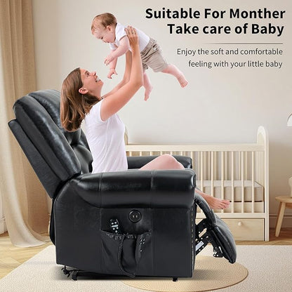 Recliner Chairs for Adults, Oversized Bedroom Chair with Massage, Sofa Chair Home Theater Seating with Lumbar Support, Lift Chair for Elderly, Nursery Chair for Living Room (Genuine Leather)
