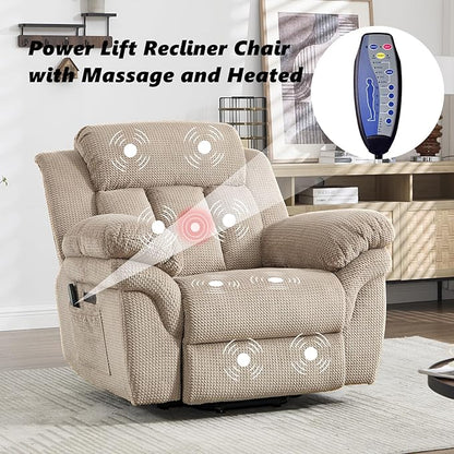 CANMOV Recliner Sofa Set, Oversize Power Lift Recliner Chair, Manual Loveseat and 3-Seat Sofa with Overstuffed Armrest for Living Room,Bedroom Furniture,Office,1+2+3 Seat Light Brown