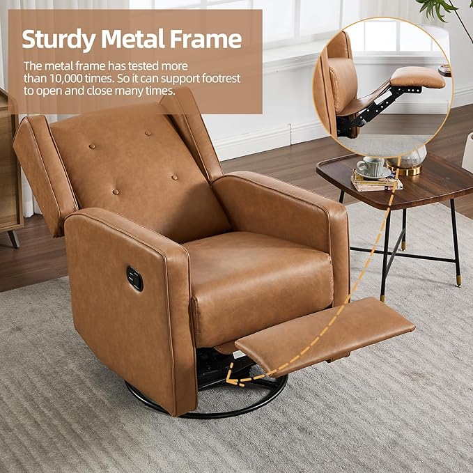CANMOV Swivel Rocker Recliner Chair Set of 2, Nursery Glider Chair, Nursery Rocking Chairs, Manual Reclining Chair, Brown