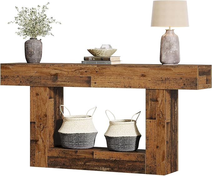 Tribesigns 63-Inch Long Console Table, 2-Tier Entryway Table Sofa Table with Storage, Farmhouse Wood Behind Couch Table for Living Room, Hallway, Rustic Mixed Brown