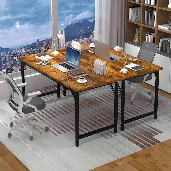 StarGraph Home Office Desks 47 Inch Large Office Desk with Sturdy Metal Frame Modern Computer Desk Gaming Study Writing Work from Home Desks, Rustic Brown