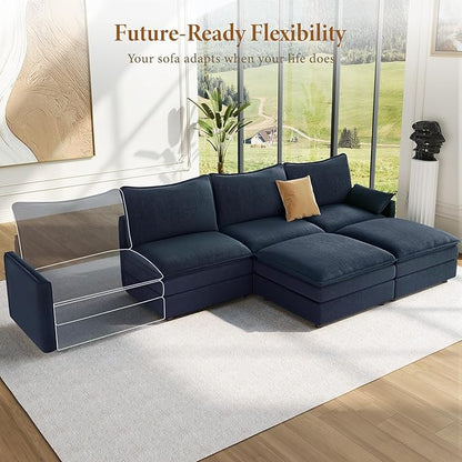 Vesgantti 108" U Shaped Sectional Couch, Comfy Cloud Modular Sectional Sofa with 2 Ottoman Deep Seat Chenille Modern Cloud Sofa, Modular Sofas for Living Room, Bedroom and Apartment, Blue