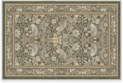 RUGGABLE x Morris & Co Machine Washable Area Rug – Strawberry Thief Stone Gold 2x3, Stain-Resistant, Non-Slip – Small Rugs for Living Room, Bedroom, Hallway, Entryway & Bathroom–with Standard Pad