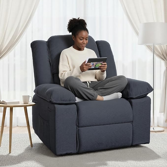 FLEXISPOT Massage Swivel Rocker Recliner Chair for Adults, Rocking Chair Nursery with Massage and Heat, USB Charging Port, 360° Swivel Recliner for Living Room Bedroom Nursery, Blue Gray (XRC2)