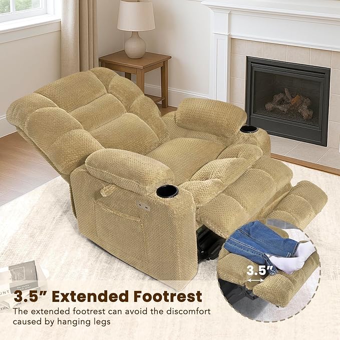 EONIX Dual Motor Lay Flat Lift Chairs Recliner, Power Lift Recliner Chair for Elderly and Adults, 400lbs Heavy Duty Chair Lift with Cup Holders, Charging Ports, Heat and Massage, Beige