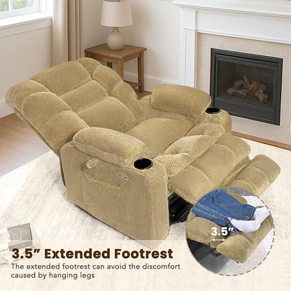 EONIX Dual Motor Lay Flat Lift Chairs Recliner, Power Lift Recliner Chair for Elderly and Adults, 400lbs Heavy Duty Chair Lift with Cup Holders, Charging Ports, Heat and Massage, Beige