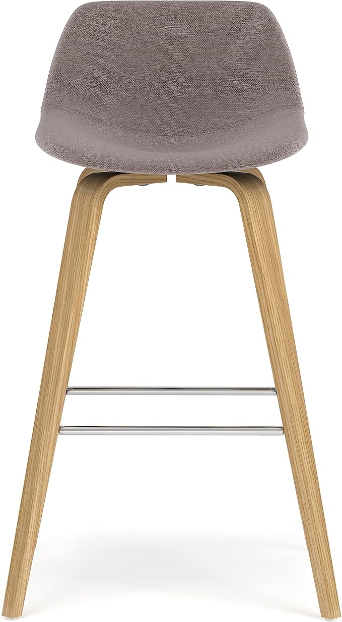 SIMPLIHOME Randolph Counter Stools (Set of 2) - 28 Inch Seat Height Upholstered Bentwood Kitchen Seats in Mocha Polyester Linen, Mid Century Modern Seating with Curved Backrest and Chrome Footrest