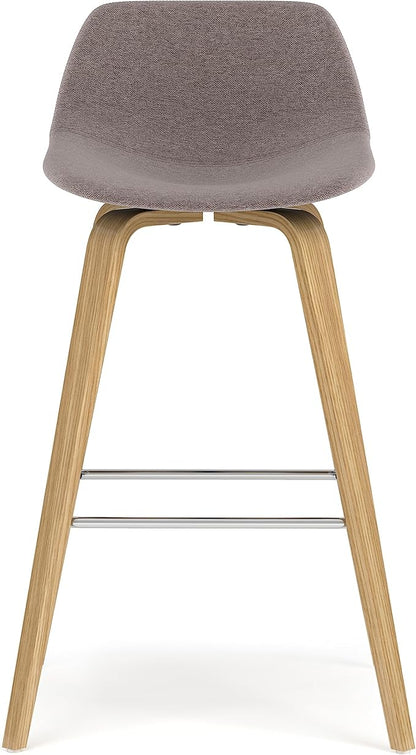 SIMPLIHOME Randolph Counter Stools (Set of 2) - 28 Inch Seat Height Upholstered Bentwood Kitchen Seats in Mocha Polyester Linen, Mid Century Modern Seating with Curved Backrest and Chrome Footrest