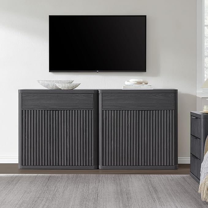 SICOTAS Buffet Cabinet with Storage - Accent Fluted Storage Cabinet with 2 Doors & 1 Drawer 34.6" Wide Modern Sideboard Credenza Large Buffet Table for Living Room Kitchen Dining Room Entryway Office