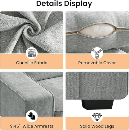 RISAR 71.25" Modern Loveseat Sofa for Living Room, Chenille Couch with Removable Cover & Spring Cushions, Solid Wood Frame, Easy Assembly for Small Spaces (Light Gray)