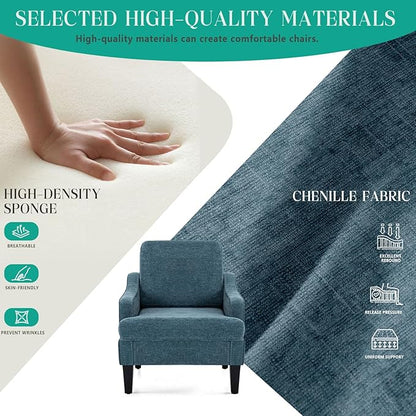 Modern Accent Chair for Bedroom Upholstered Reading Chair with Side Pockets Comfy Living Room Chairs Living Room Armchair for Office, Apartment (Blue Chenille)