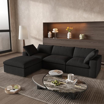 Cloud Couch Modular Sectional Sofa with Storage Ottoman,L Shaped Couch for Living Room,120.45inch Down Filled 4 Seater Black Convertible Sectional Sofas,Covers Washable&Replaceable