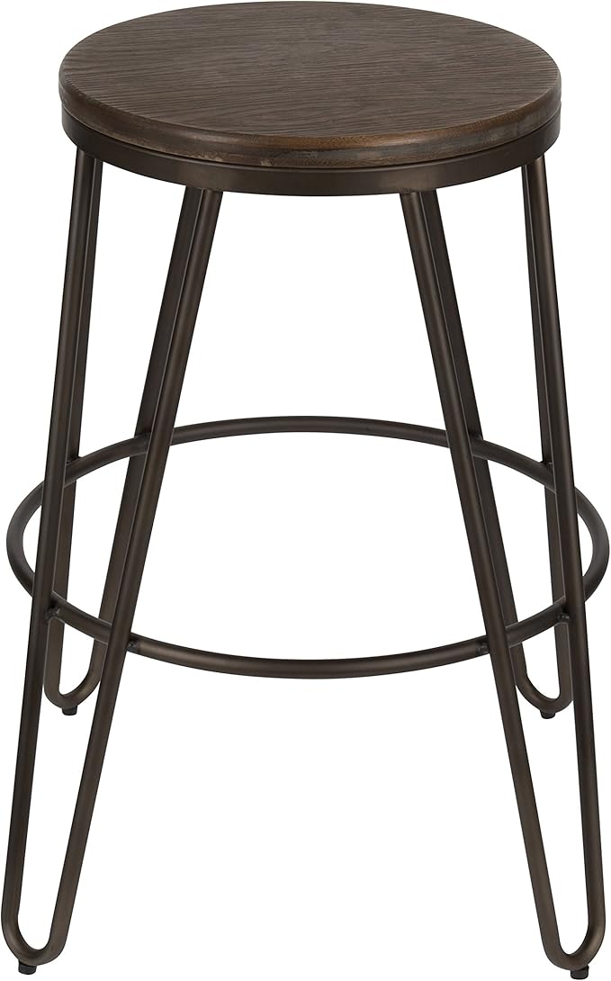 Kate and Laurel Tully Backless Modern Wood and Metal 24" Counter Height Bar Stools, Set of 4, Gray with Wood Seat