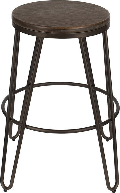 Kate and Laurel Tully Backless Modern Wood and Metal 24" Counter Height Bar Stools, Set of 4, Gray with Wood Seat
