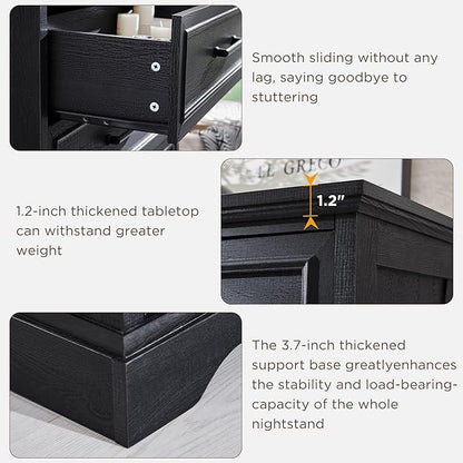 ACCOHOHO Farmhouse 5 Drawers Dresser Chests for Bedroom,46" Tall Wood Rustic Chest of Drawers with Wide Metal Handle,Natural Texture,Drawer Organizer for Bedroom,Living Room,Hallway and Entryway,Black