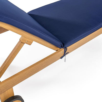 JONATHAN Y LNG1000B Mallorca 77.56"x23.62" Modern Classic Adjustable Acacia Wood Chaise Outdoor Lounge Chair with Cushion & Wheels Coastal, Bohemian, Minimalist, Traditional, Navy/Natural