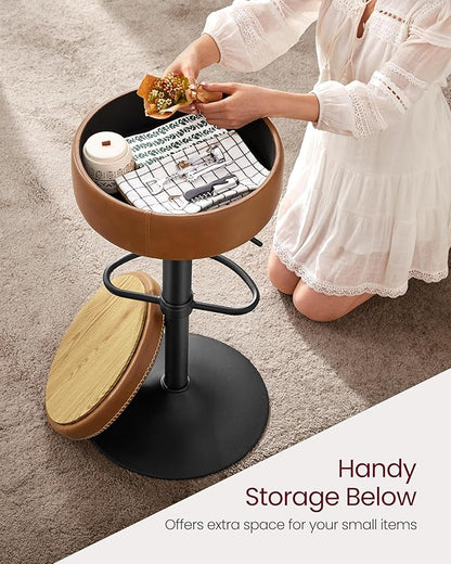 VASAGLE EKHO Collection - 360° Swivel Bar Stools Set of 4, Height Adjustable Barstools with Storage, Synthetic Leather with Stitching, Mid-Century Modern, Kitchen Bar, Easy Assembly, Caramel Brown