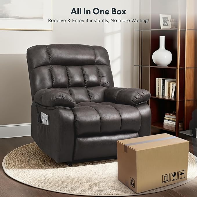 FLEXISPOT XL51 Dual OKIN Motor Power Lift Recliner Chair for Elderly, Lay Flat Electric Recliner with Massage & Heat, USB Ports, Faux Leather Reclining Sofa for Living Room Bedroom, Black