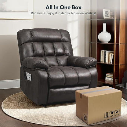 FLEXISPOT XL51 Dual OKIN Motor Power Lift Recliner Chair for Elderly, Lay Flat Electric Recliner with Massage & Heat, USB Ports, Faux Leather Reclining Sofa for Living Room Bedroom, Black