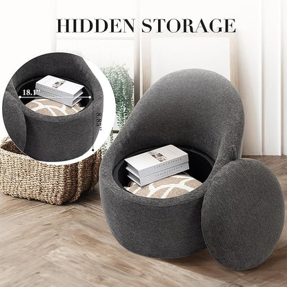 360° Swivel Accent Chair, Mid-Century Modern Chair with Hidden Storge, Small Swivel Chair with Arms for Living Room/Office-Dark Grey