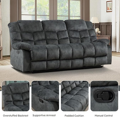 EBELLO Reclining Living Room Set, One Seat Manual Recliner, Loveseat Recliner Sofa and 3PC Bonded Manual Sofa Couch, Grey Green
