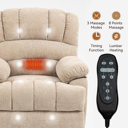 Power Lift Recliner Chair for Elderly with Heat Function, 8 Node Massage with 3 Modes, Silent Operation, Oversized Electric Lift Recliner Single Sofa for Living Room with USB Charging, Beige