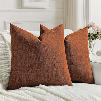 FUTEI Rust Chenille Decorative Throw Pillow Covers 20x20 Inch Set of 2,Soft Cozy Faux Linen Textured Cushion Case,Farmhouse Home Decor for Couch Living Room