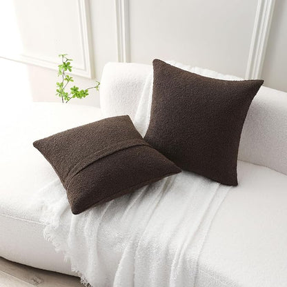 FUTEI Pack of 2 Dark Coffee Decorative Throw Pillow Covers 18x18 Inch Soft Cozy Solid Boucle Textured Cushion Case,Modern Home Decor for Couch Bed Living Room