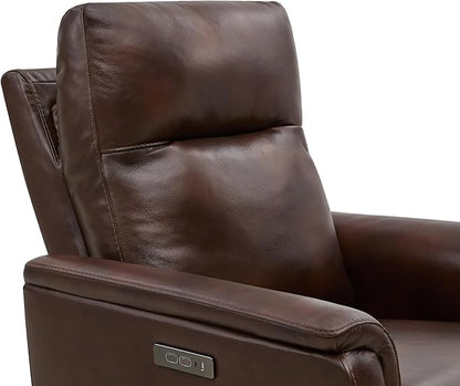 Watson & Whitely Genuine Leather Power Recliner Chairs W Power Headrest for Adults, Swivel Glider Recliner Chair W Charging Ports for Living Room, Dark Brown