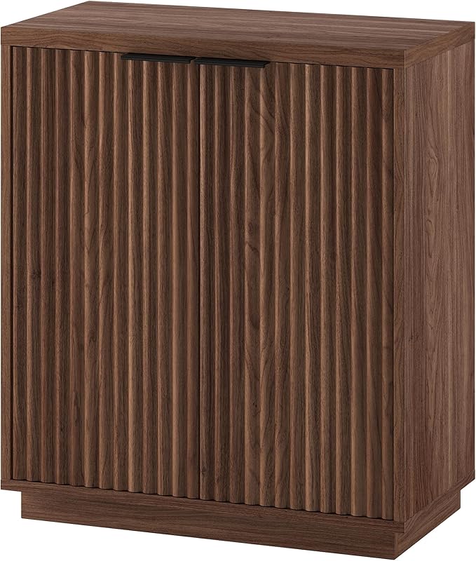 Henn&Hart 28" Fluted Wooden Accent Cabinet, Modern Ribbed Sideboard Buffet Cabinet with 2 Doors and an Adjustable Shelf for Living Room, Dining Room, Bedroom or Entryway, Satin Walnut