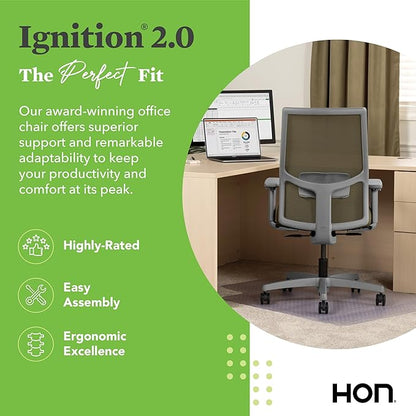 HON Ignition 2.0 Mid Back Task Chair, Spectrum Mesh, Standard Synchro-Tilt Control, Office Chair with Lumbar Support, Height and Width Adjustable Arms, Titanium Frame, Quicksand