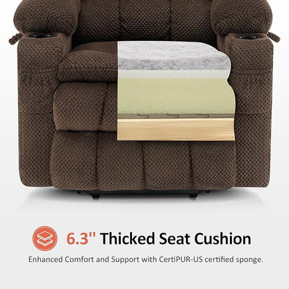 MCombo Dual Motor Large Power Lift Recliner Chair for Elderly, Lay Flat Lift Chair with Heat and Massage, Big Lift Recliner for Tall People, Cup Holders, Fabric 7896 (Large, Mocha)