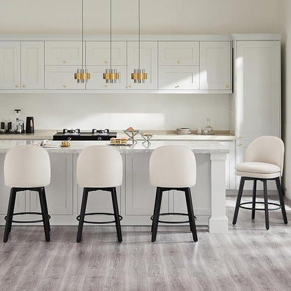 Counter Height Barstools 26 inch Upholstered Swivel Bar Stools with Back and Wood Legs for Kitchen Island,Set of 4,Beige Fabric-Armless