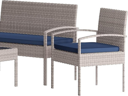 Flash Furniture Aransas Series 4 Piece Gray Patio Set with Steel Frame and Navy Cushions