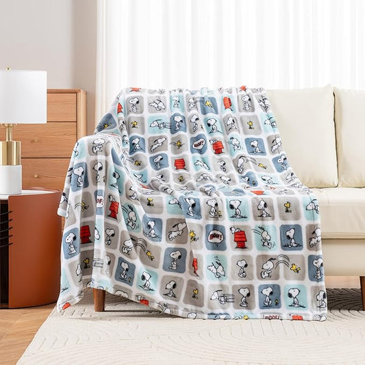 Berkshire Blanket Peanuts VelvetLoft Cute Character Snoopy Plush Throw Blanket,Peanuts Snoopy Woof Blue,Throw 55 in x 70 in (Official Peanuts Product)