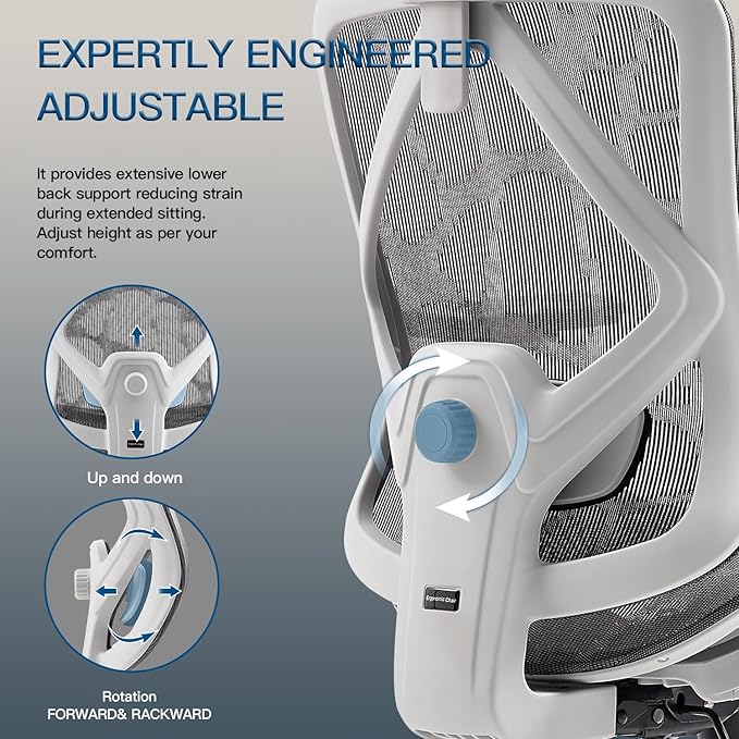 Ergonomic Office Chair with Lumbar Support, 3D Adjustable Armrest, Mesh Home Office Desk Chairs, Swivel Computer Chair, High Back Reclining Executive Office Chair,400lbs Capacity (Grey)