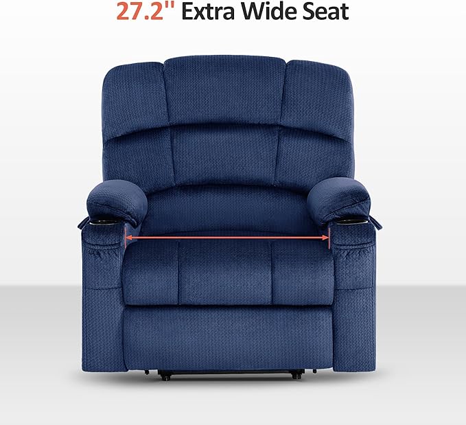 MCombo Oversized Dual Motor Power Lift Recliner Chair Sofa with Massage and Heat for Big Elderly People, Infinite Position, USB Ports, Fabric R7677 (Navy Blue, Medium-Oversize)