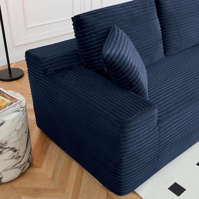 150" Oversized Modular Sectional Sofa,Deep Seat Cloud Corduroy Boneless Couch with Cup Holders,USB Ports, Wireless Charging & Storage Box,Upholstered Modular Sleeper Sofa for Living Room (Blue)