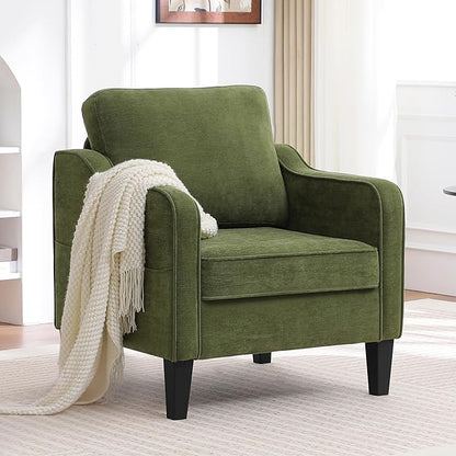 Accent Chairs Set of 2, Upholstered Living Room Chair with Side Pockets, Mid Century Modern Reading Chair for Bedroom, Comfy Armchair Single Sofa Side Chair for Office, Small Room, Olive Green