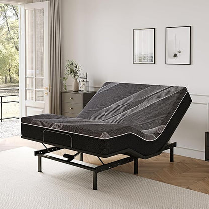 Queen Adjustable Bed Base Frame with Wireless Remote + 12 Inch Queen Gel Memory Foam Mattress Bed in a Box, Head and Foot Incline, Zero Gravity, Fiberglass Free, 80" × 60"