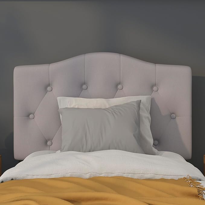 BizChair Arched Button Tufted Twin Size Headboard in Light Gray Fabric