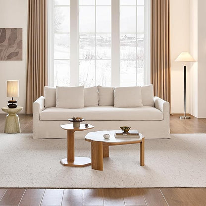SICOTAS 90.5" Modern Sofa with Deep Seat, Large Down-Filled Cloud Couch with 4 Pillows & Solid Wood Frame, Oversized 3 Seater Sofa Comfy Sleeper Couches for Living Room, Apartment, Beige