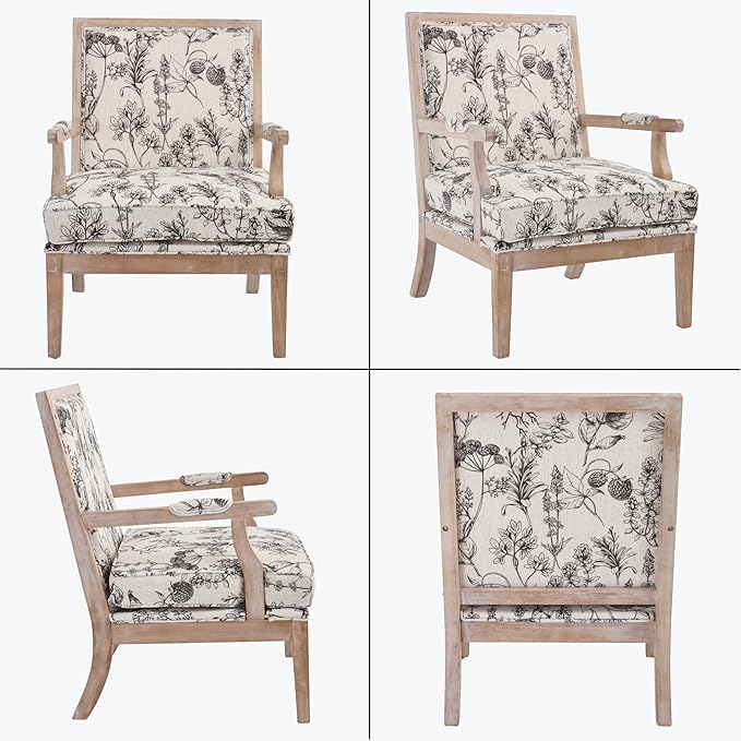 chairus Farmhouse Linen Accent Chair Set of 2, Upholstered Reading Chair with Solid Wood Frame Lounge Arm Chair with High Back for Living Room, Reception Room, Waiting Room, Floral Pattern