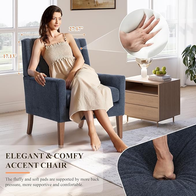 Accent Chairs for Living Room, Mid-Century Wooden Fabric Living Room Chairs, Arm Chair, Side Chairs for Living Room, Bedroom, Reading Nook