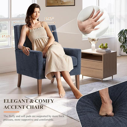 Accent Chairs for Living Room, Mid-Century Wooden Fabric Living Room Chairs, Arm Chair, Side Chairs for Living Room, Bedroom, Reading Nook