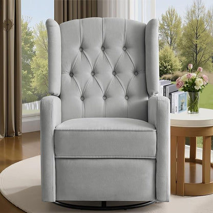 ABAKAN Swivel Rocker Recliner Chair, 360 Degree Nursery Rocking Recliner, Linen Glider Chair with Button Tufted Wingback Chair, for Living Room, Bedroom, Gray